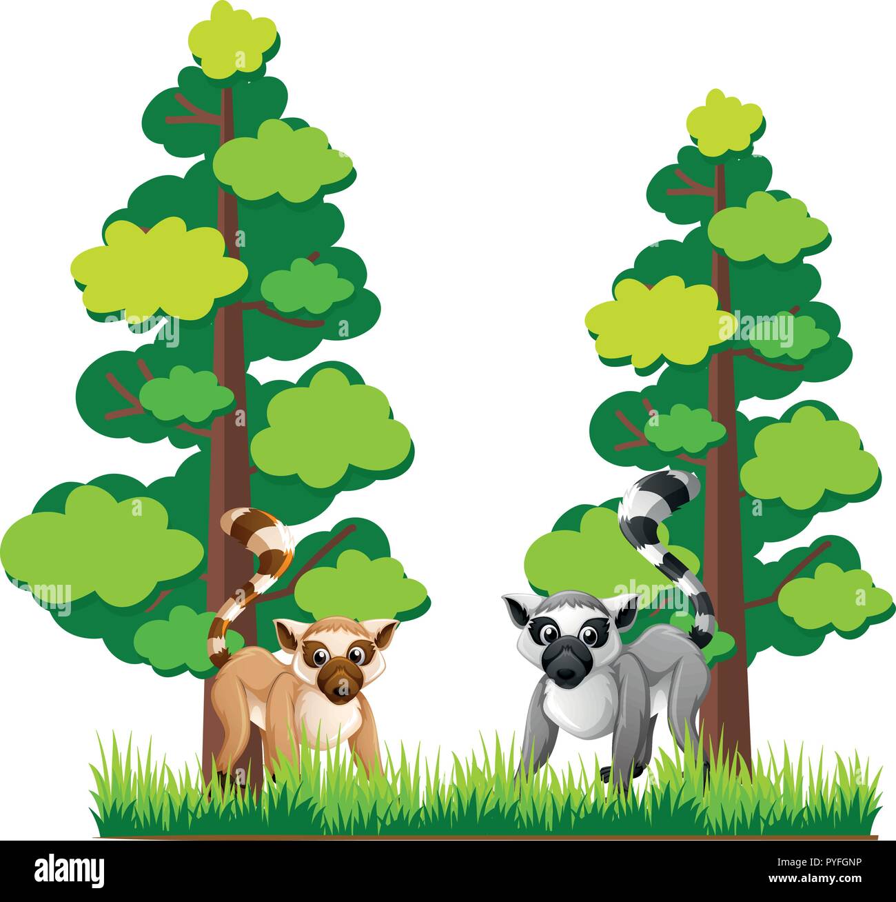 Two lemures in forest illustration Stock Vector