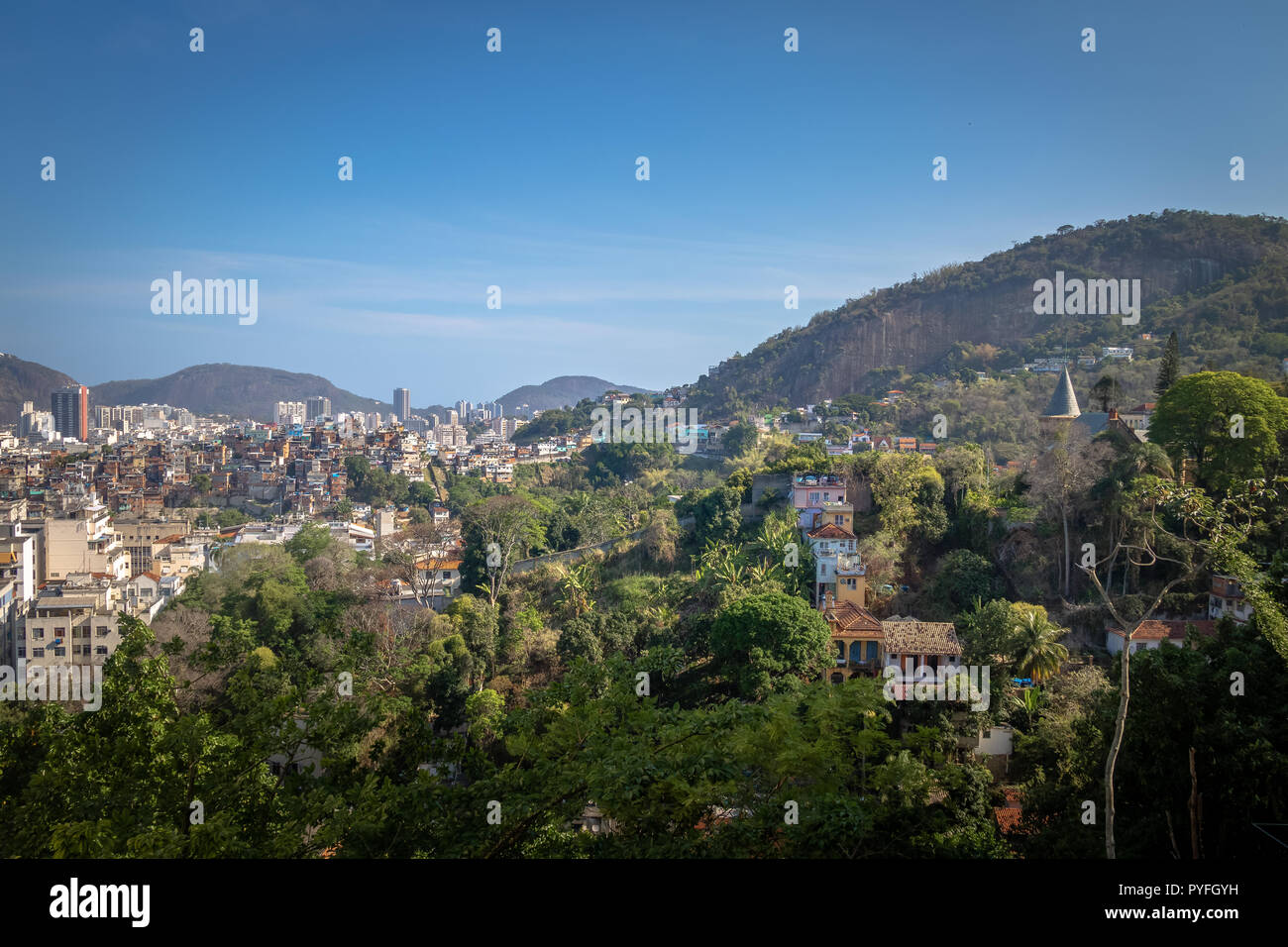 Aerial view of Downtown Rio de Janeiro from Santa Teresa Hill - Rio de Janeiro, Brazil Stock Photo