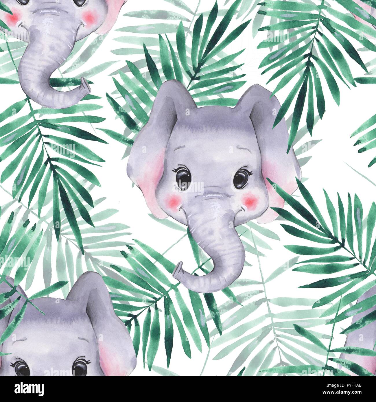 Seamless pattern with elephants. Cute cartoon background Stock Photo