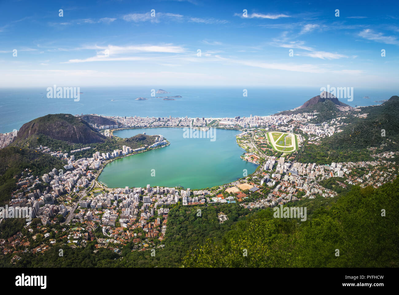 Aerial view of Rodrigo de Freitas Lagoon and Two Brothers Hill (Morro Dois Irmaos) - Rio de Janeiro, Brazil Stock Photo