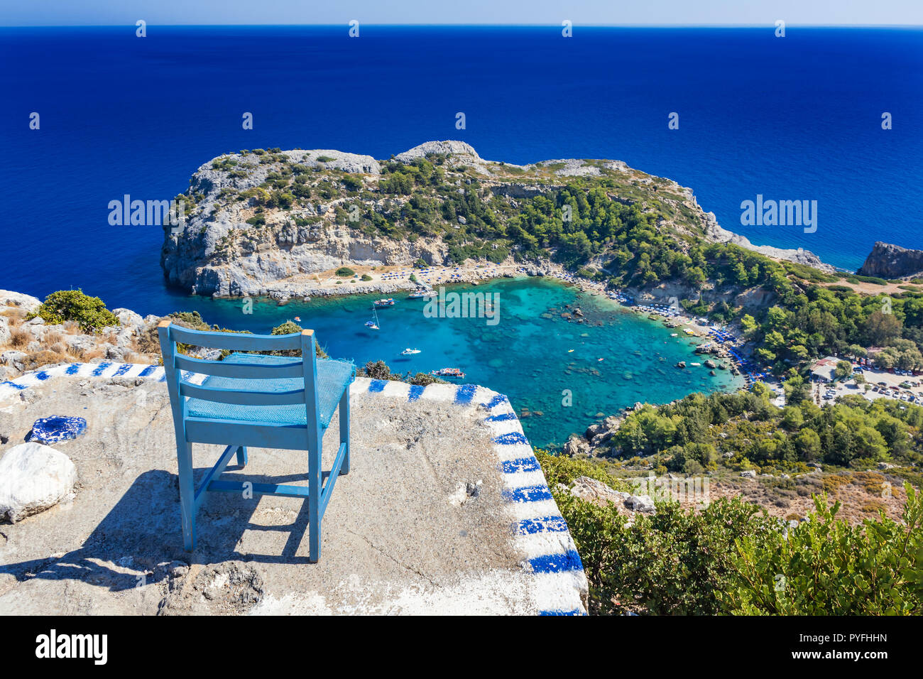 Perfect place to admire Anthony Quinn bay and Mediteranean sea (Rhodes, Greece) Stock Photo