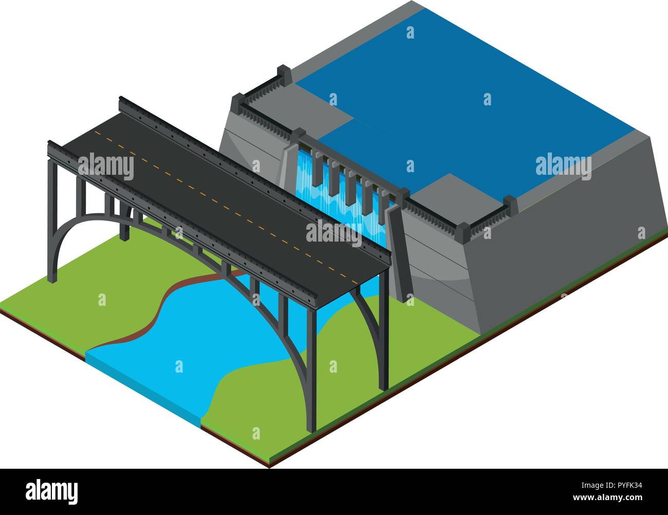 Bridge by the dam illustration Stock Vector Image & Art - Alamy