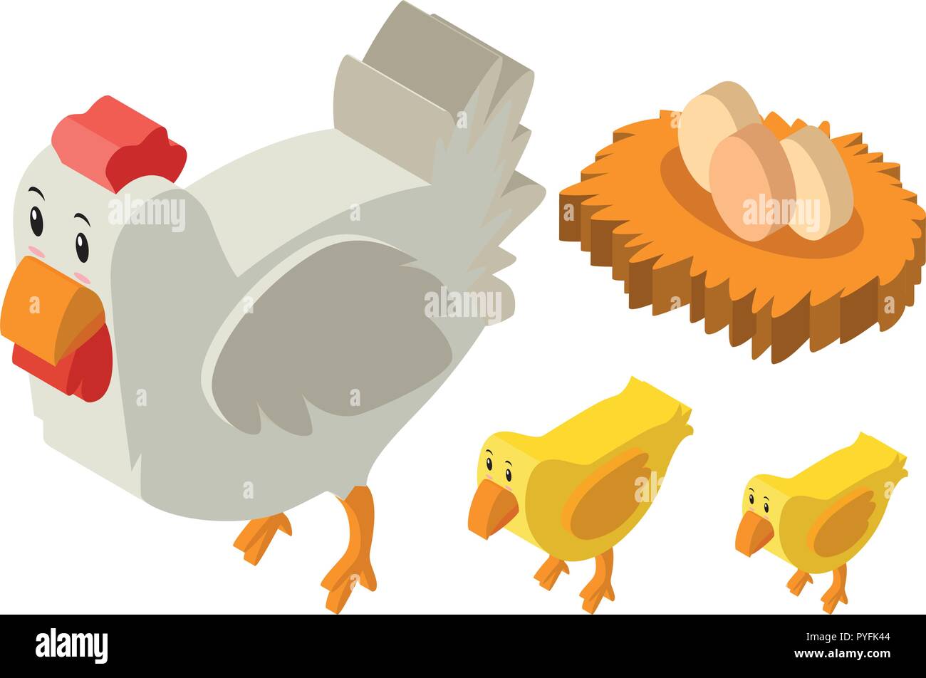 3D design for chickens and eggs illustration Stock Vector