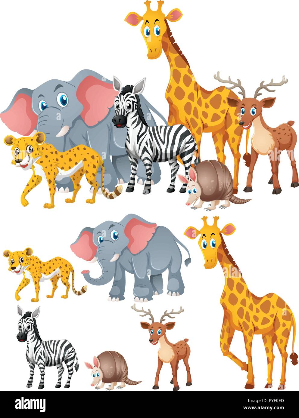 Different kinds of wild animals illustration Stock Vector