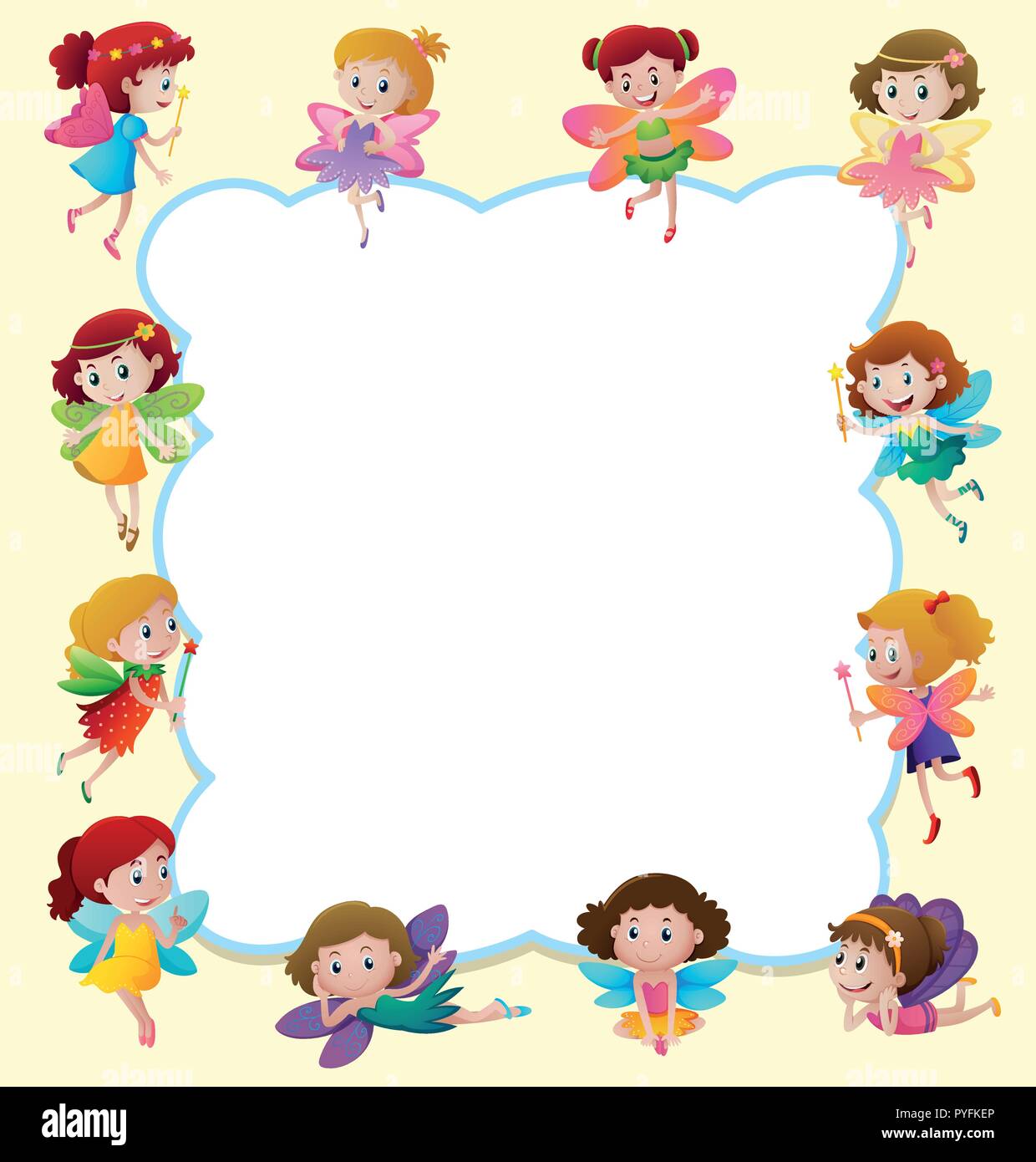 Border design with cute fairies flying illustration Stock Vector Image