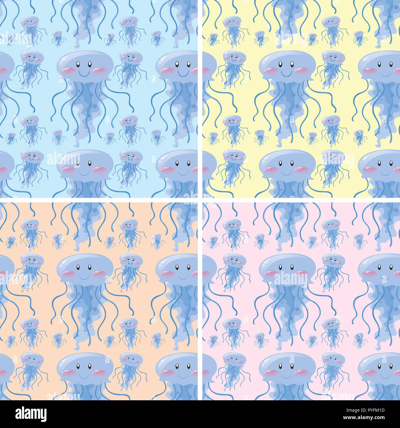 Seamless background design with blue jellyfish illustration Stock ...