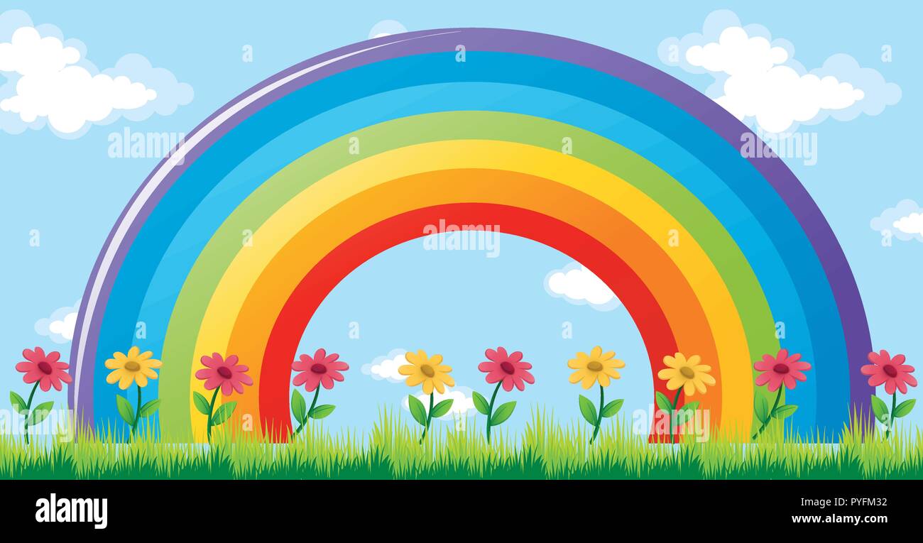Colorful rainbow in garden illustration Stock Vector Image & Art - Alamy
