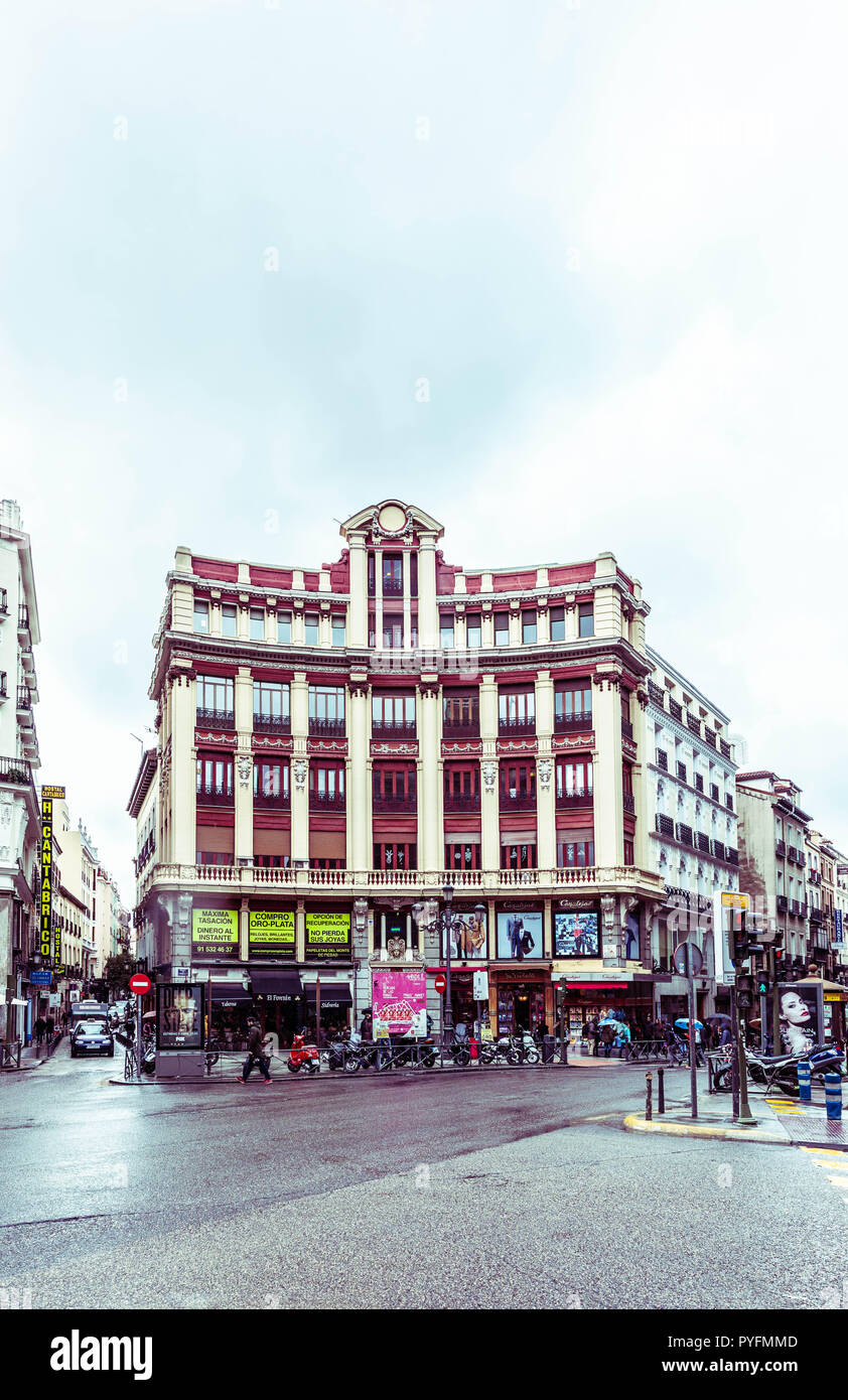 One of the buildings around Plaza de Canalejas, Madrid, Spain. Stock Photo