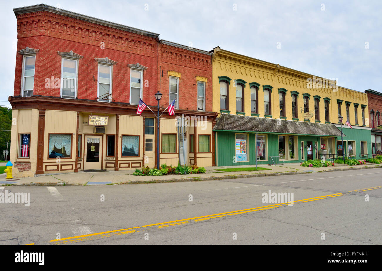 Main street with shops in small rural village of Cohocton in Steuben