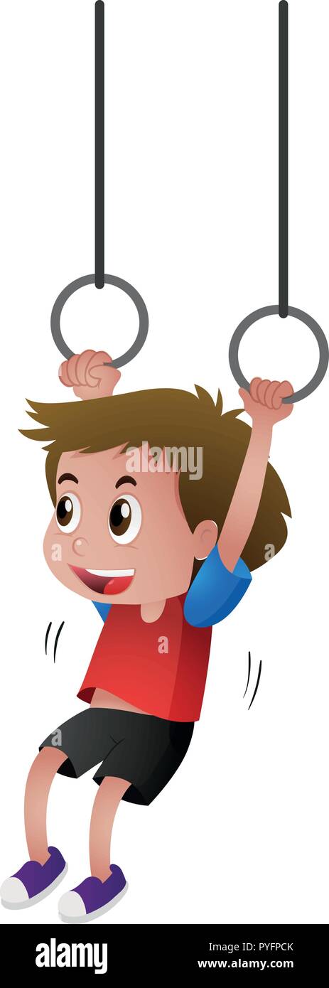 Boy hanging on the rings illustration Stock Vector