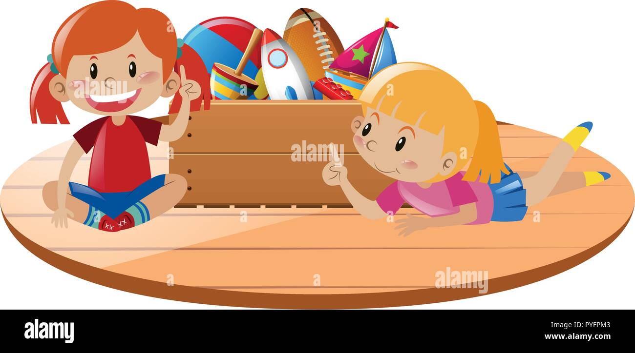 Girls playing toys on the floor illustration Stock Vector Image & Art ...