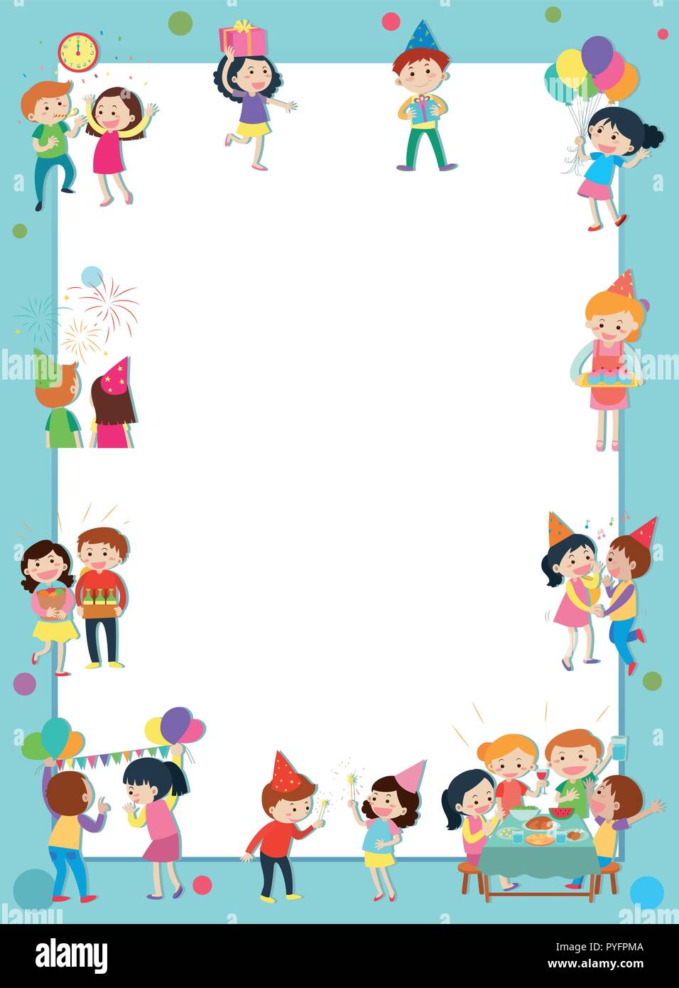 Frame template with happy people at party illustration Stock Vector ...