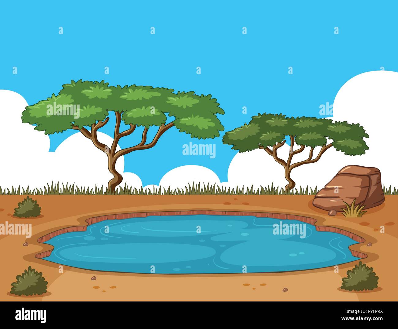 Background scene with pond in the field illustration Stock Vector Image &  Art - Alamy