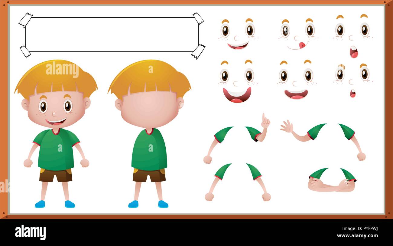 Boy with different facial expressions illustration Stock Vector