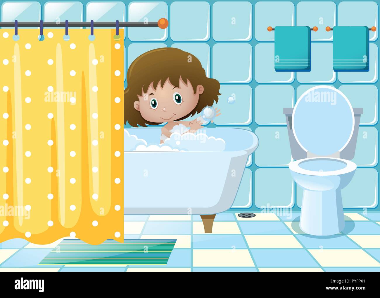 Girl taking bath in bathroom illustration Stock Vector Image & Art - Alamy