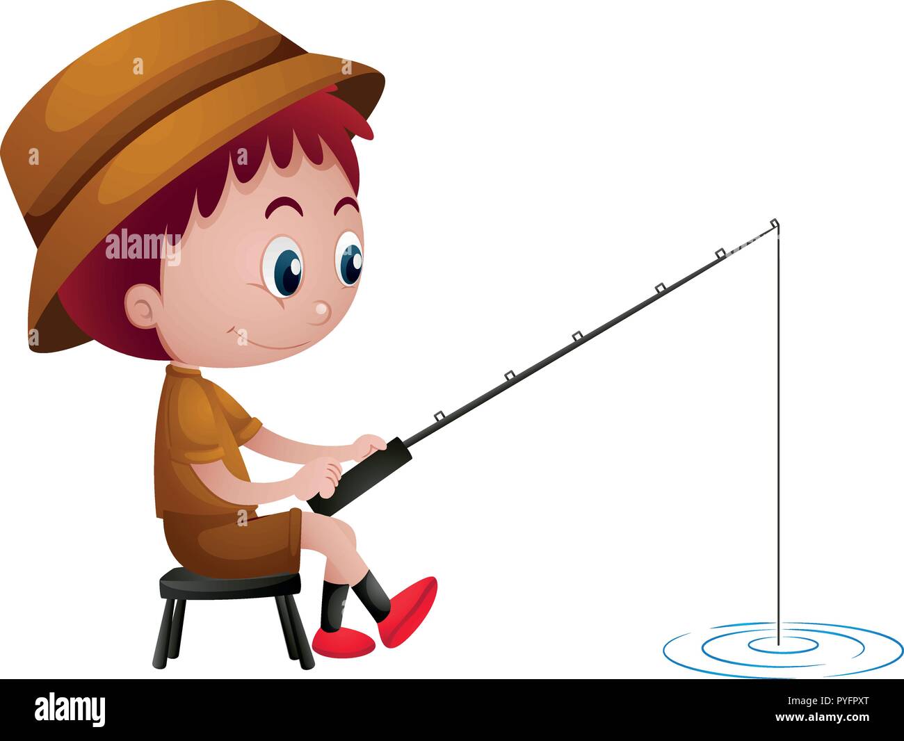 Little boy fishing alone illustration Stock Vector Image & Art - Alamy
