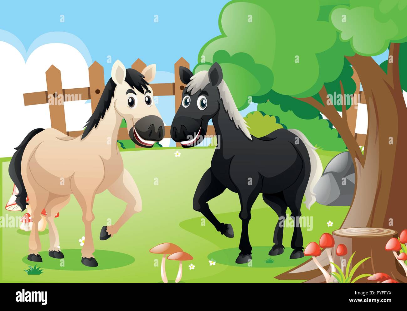 Two horses in the farm illustration Stock Vector Image & Art - Alamy