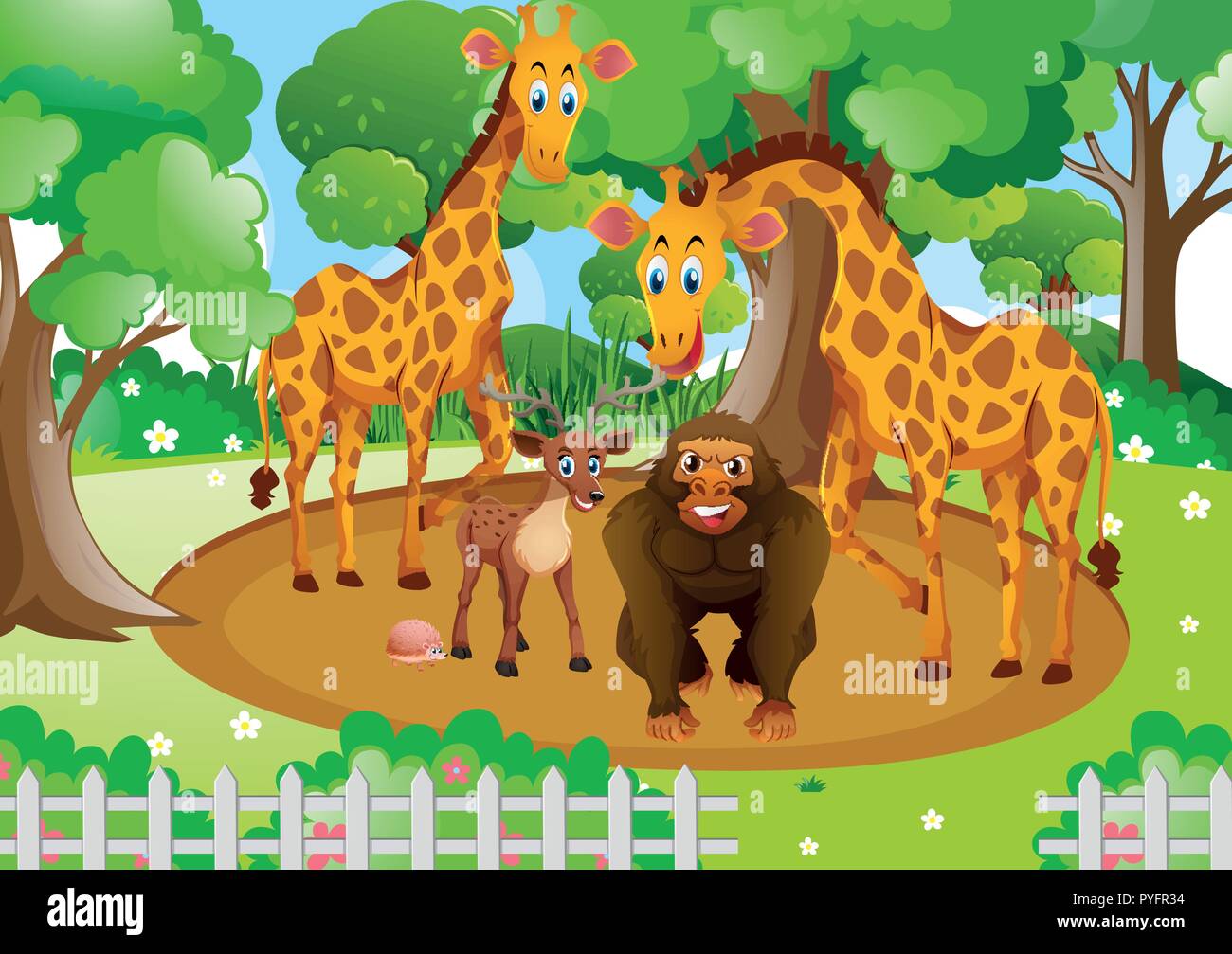 Wild animals living in the park illustration Stock Vector Image & Art