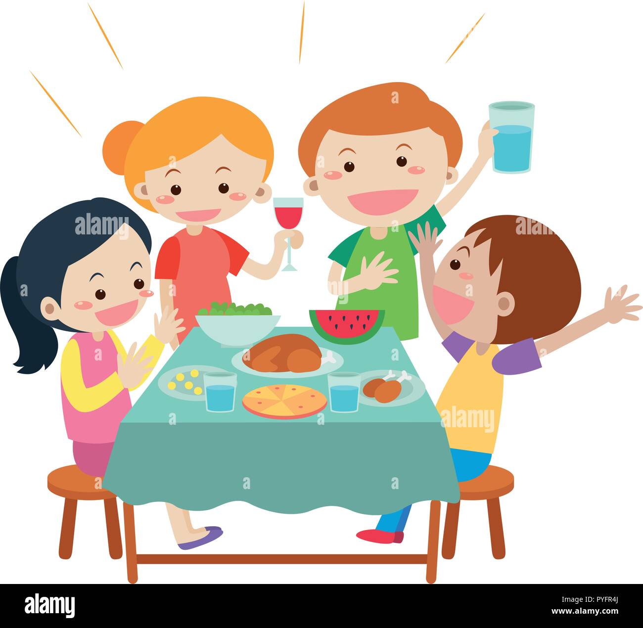 People having meal at dining table illustration Stock Vector Image & Art -  Alamy