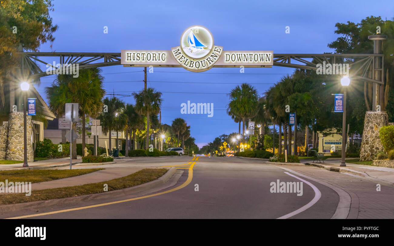 Melbourne, Florida, USA - March 31, 2018: Historic Downtown Melbourne is entertainment and shopping destination in a charming part of the city. Stock Photo