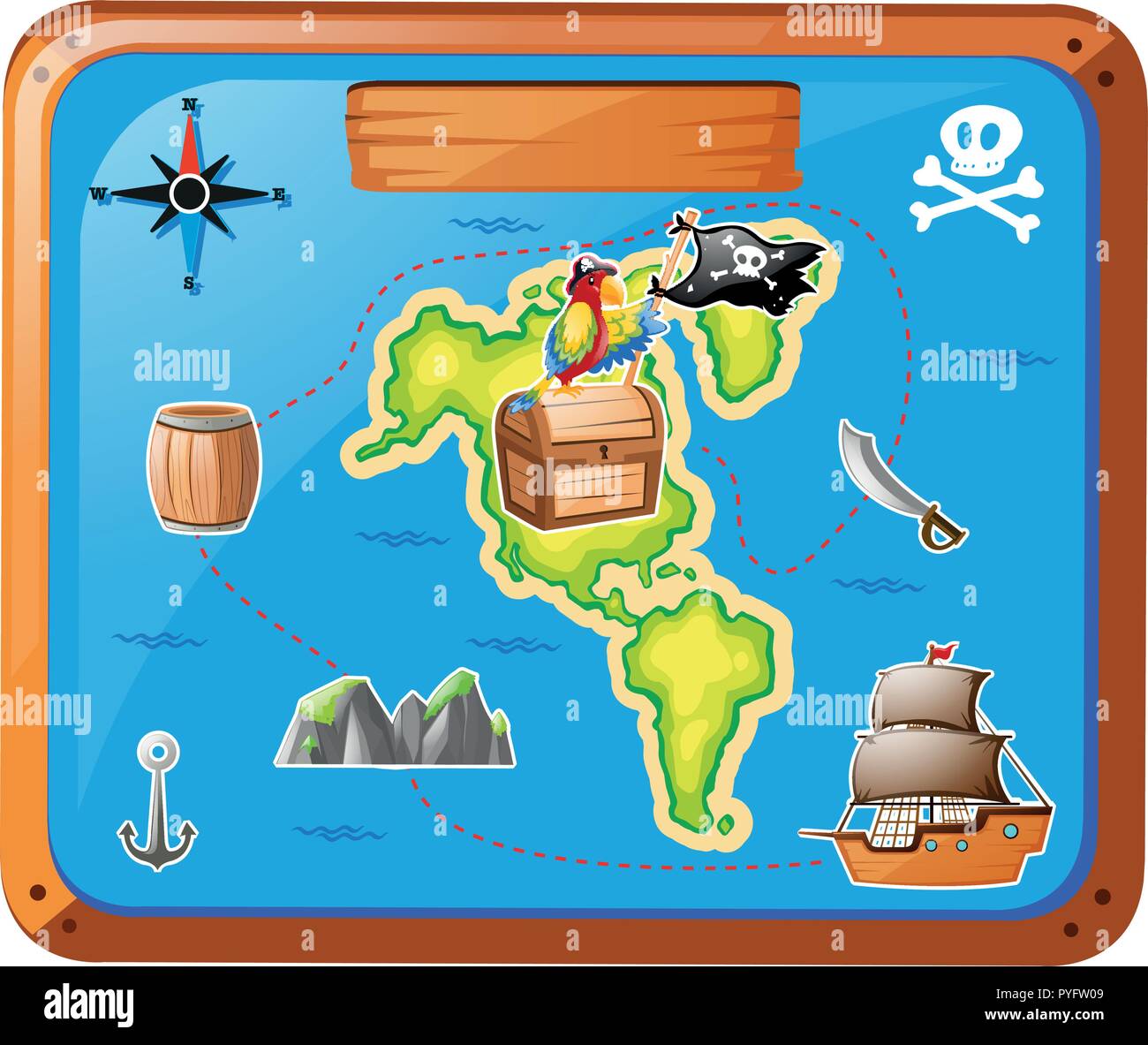 Ship travelling at sea with map illustration Stock Vector Image &amp; Art ...