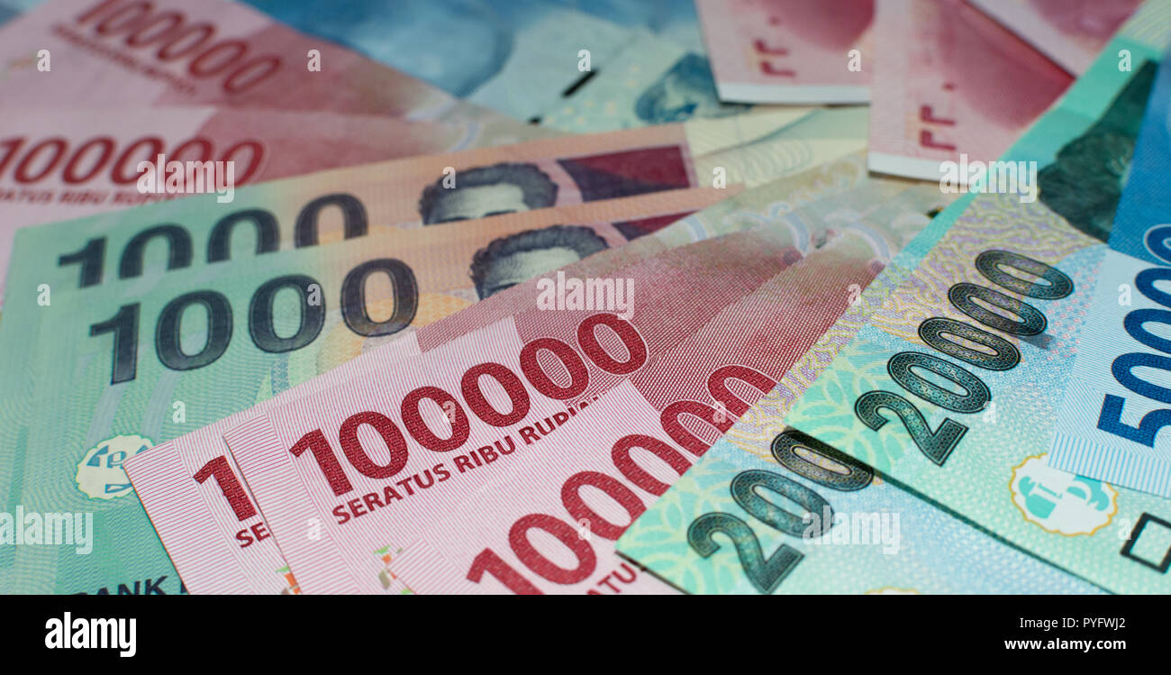 colorful Indonesia banknotes stacked Stock Photo