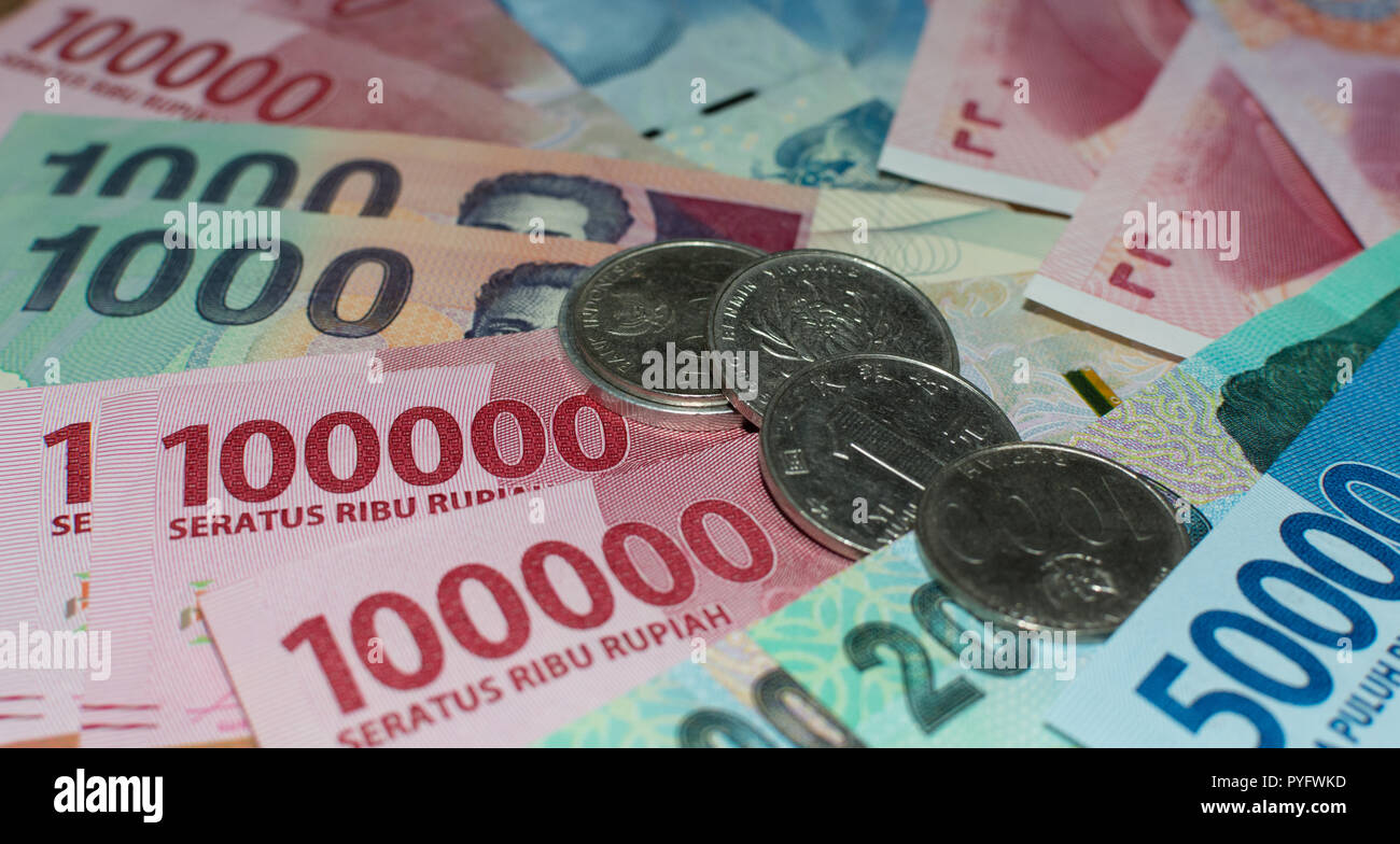 colorful Indonesia banknotes stacked Stock Photo