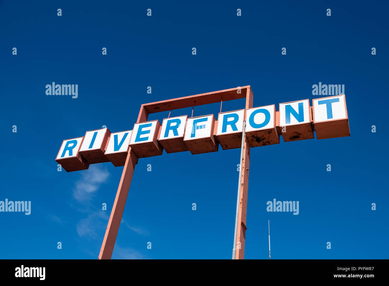 Wisconsin Dells riverfront sign in downtown Wisconsin Dells, Wisconsin