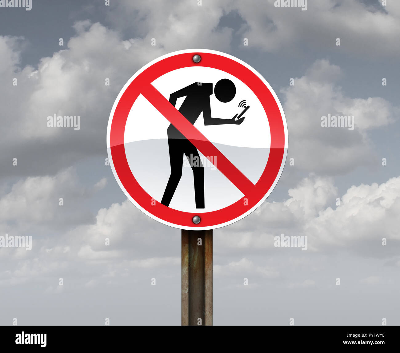Banning cell phone use and internet addiction holding smartphones or mobile devices as a ban sign with a person hooked on social media. Stock Photo