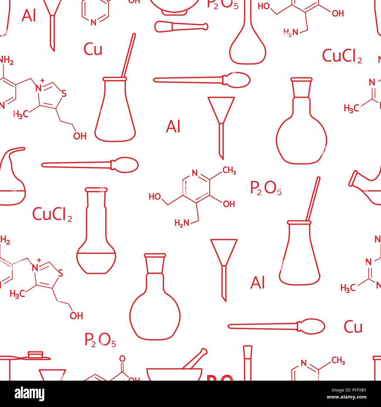 Scientific vector seamless pattern with flasks, test tubes, beakers ...