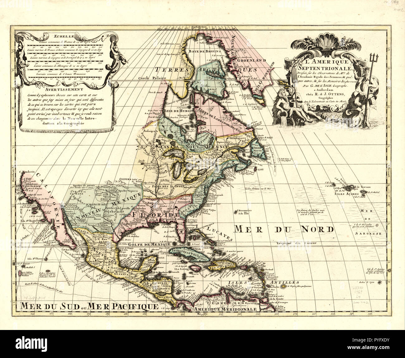 Vintage Maps / Antique Maps -  North America map ca. 1760 Stock Photo