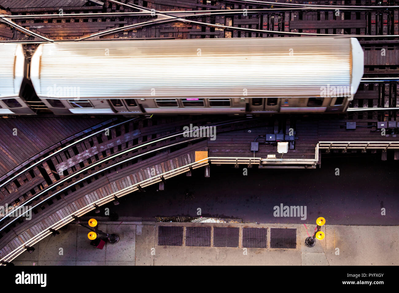 Looking down on the elevated tracks in downtown Chicago Stock Photo