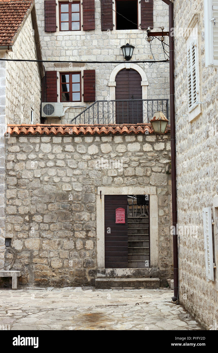 Old stone house and street Perast Montenegro Stock Photo Alamy