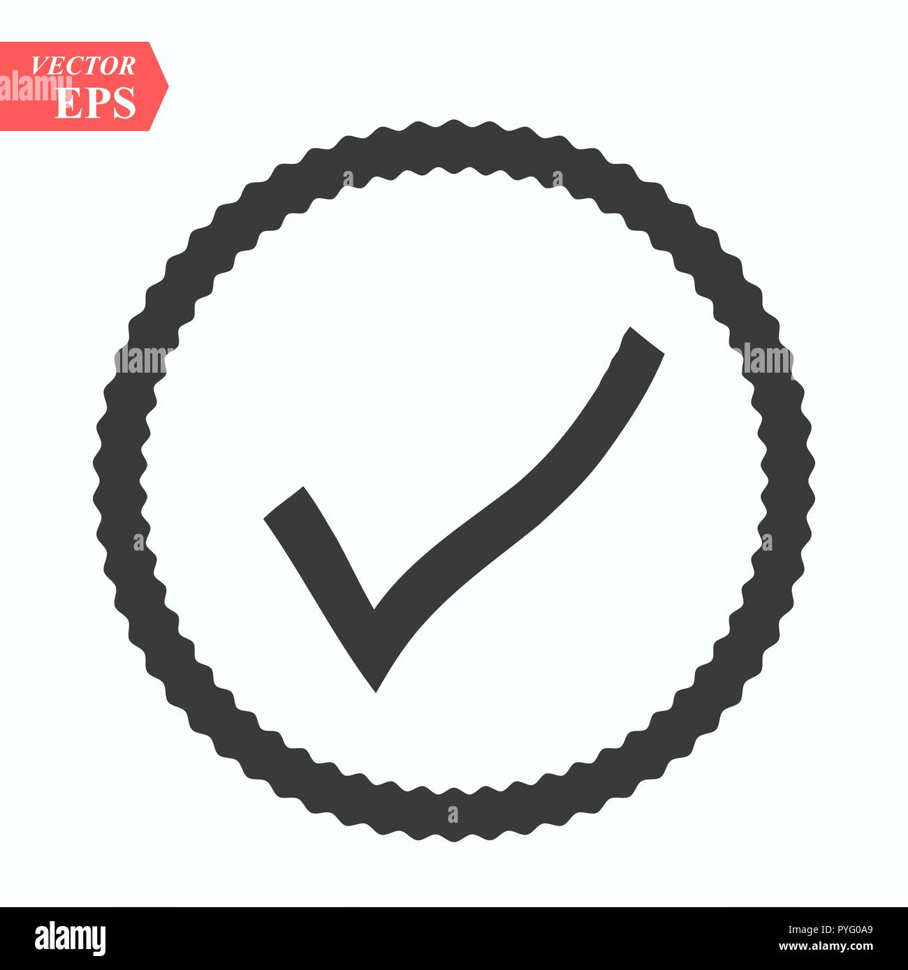 Black wave check mark or tick icon in a circle isolated on white ...