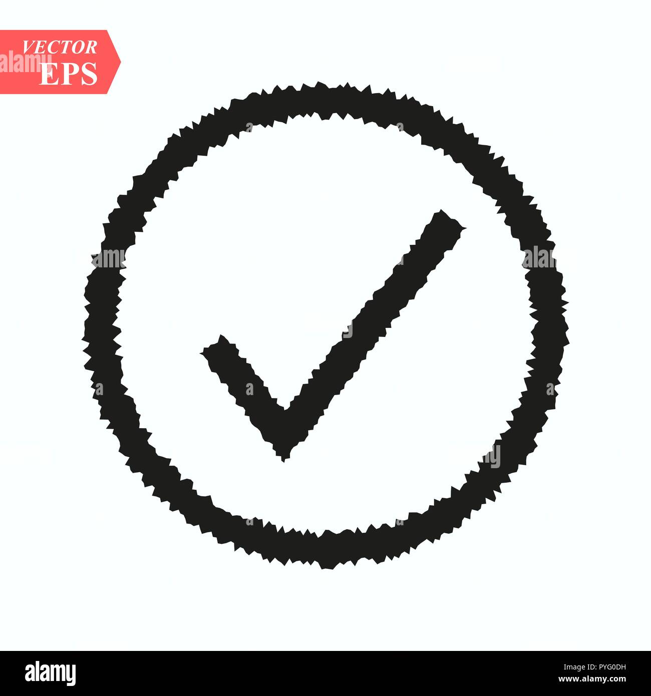 Black wave check mark or tick icon in a circle isolated on white ...