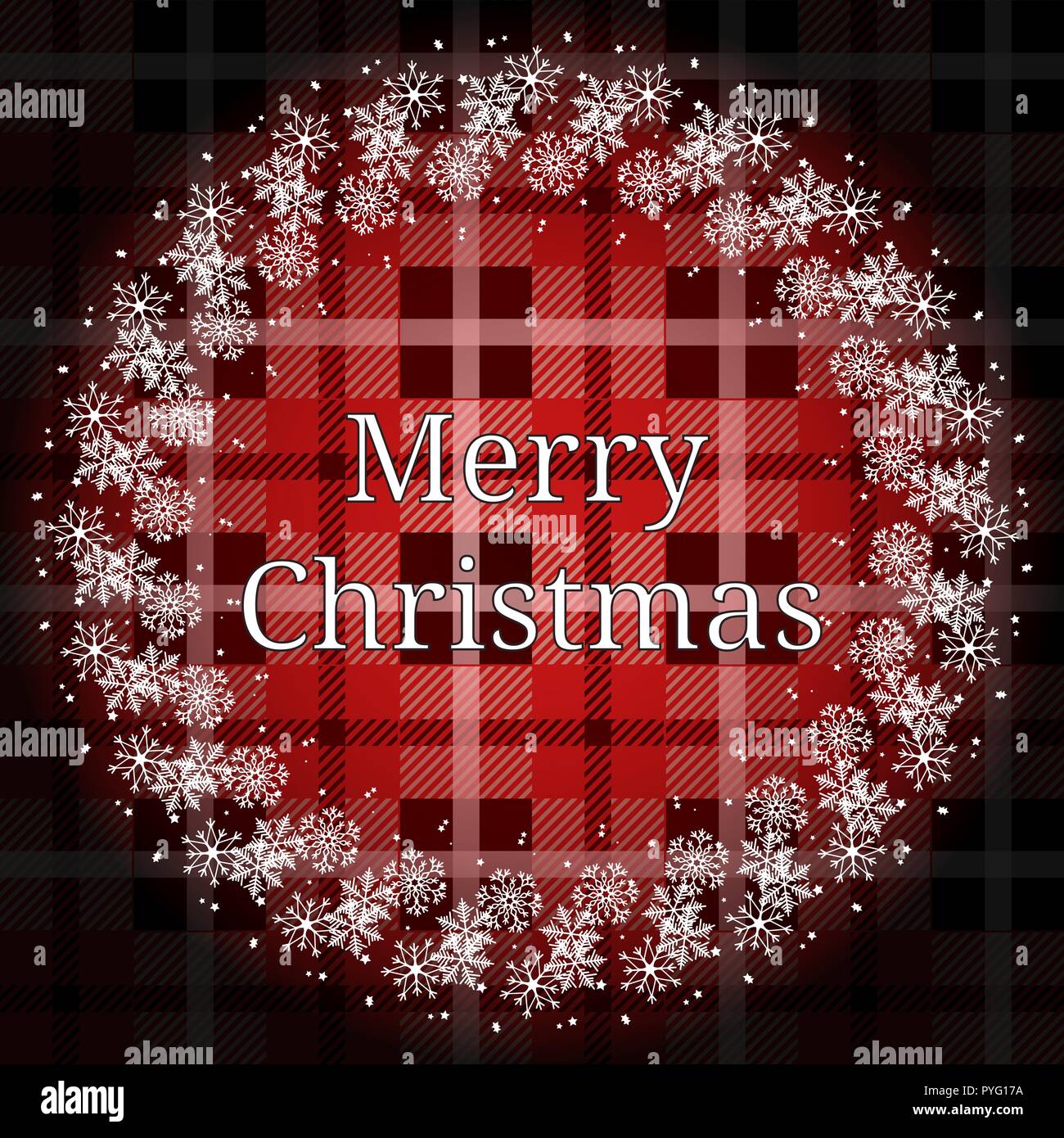 Christmas wreath with fir branches and cones on red tartan background ...