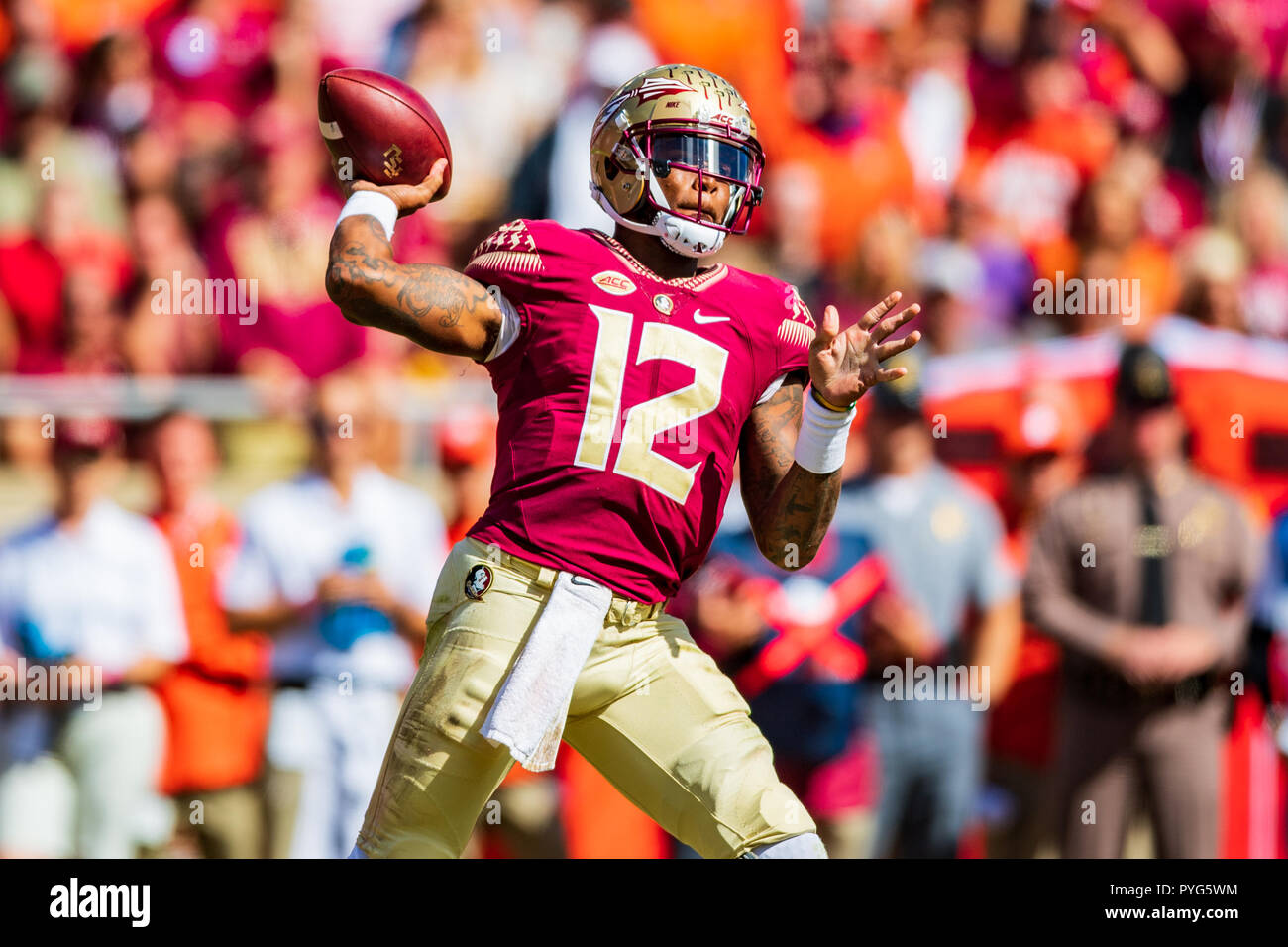 Florida State Seminoles quarterback Deondre Francois (12) during the NCAA college football game between Clemson and Florida State on Saturday October 27, 2018 at Doak Campbell Stadium in Tallahassee, FL. Jacob Kupferman/CSM Stock Photo