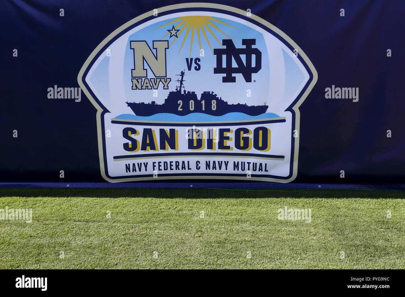 San Diego CA. 27th Oct, 2018. Qualcomm Stadium San Diego logo before the Navy vs Norte Dame game at Qualcomm Stadium in San Diego, Ca. on October 27, 2018 (Photo by Jevone Moore) Credit: csm/Alamy Live News Stock Photo