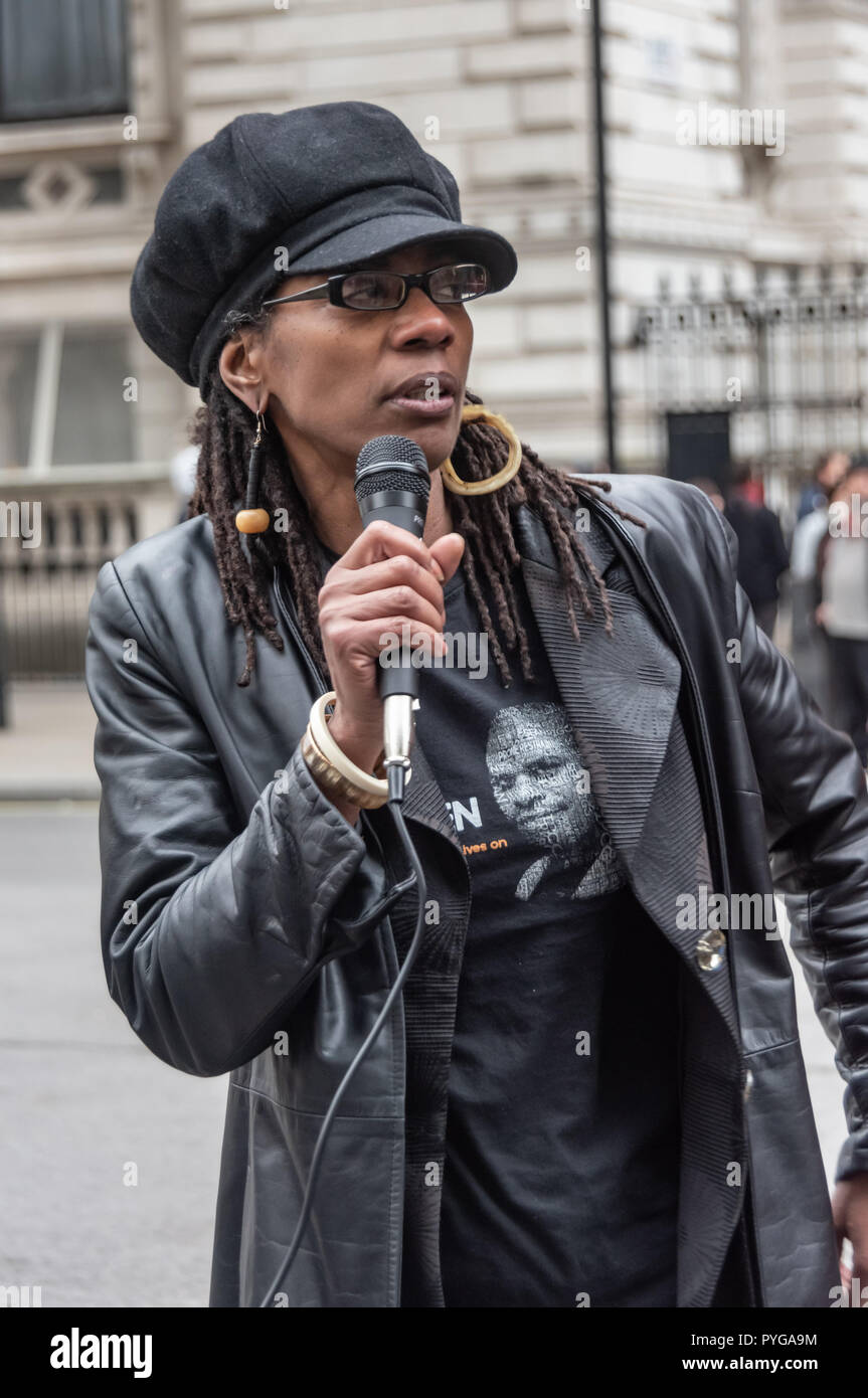 London, UK. 27th October 2018.  Marcia Rigg, brother of Sean Rigg, killed by police in Brixton gives a detailed account of the shameful police actions leading to his death and their attempts to cover up their guilt. Credit: Peter Marshall/Alamy Live News Stock Photo