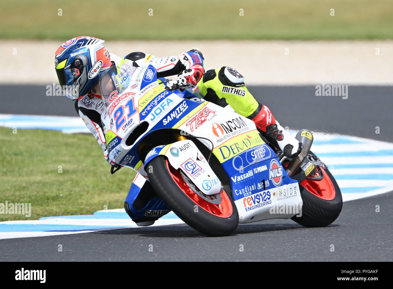 October 27, 2018: Federico Fuligni (ITA) on the No.21 KALEX from Tasca Racing Scuderia Moto2 during the Moto2 practice session three at the 2018 MotoGP of Australia at Phillip Island Grand Prix Circuit, Victoria, Australia. Sydney Low/Cal Sport Media Stock Photo