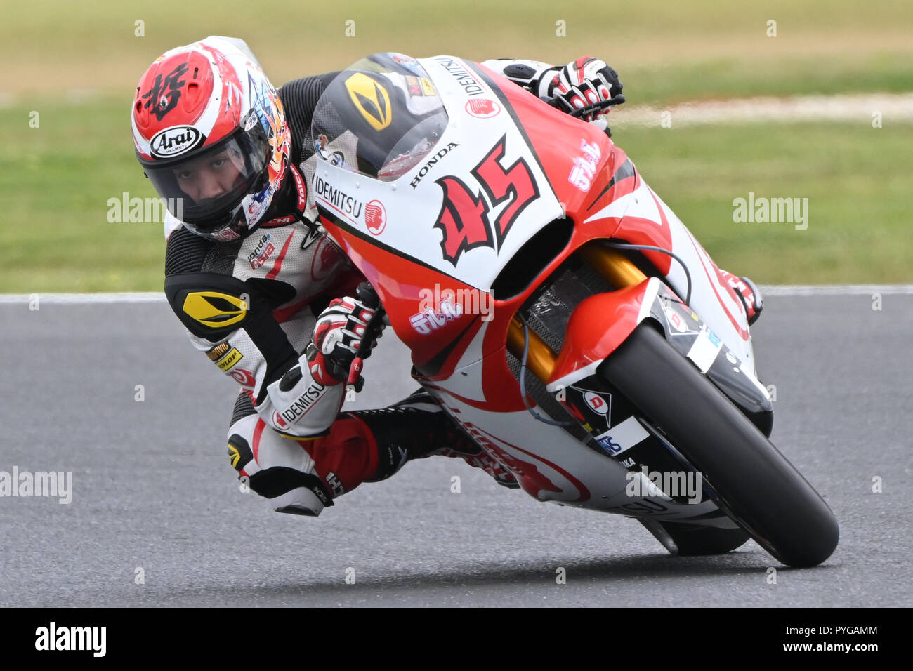 October 27, 2018: Tetsuta Nagashima (JAP) on the No.45 KALEX from Idemitsu  Honda Team Asia during the Moto2 practice session three at the 2018 MotoGP  of Australia at Phillip Island Grand Prix