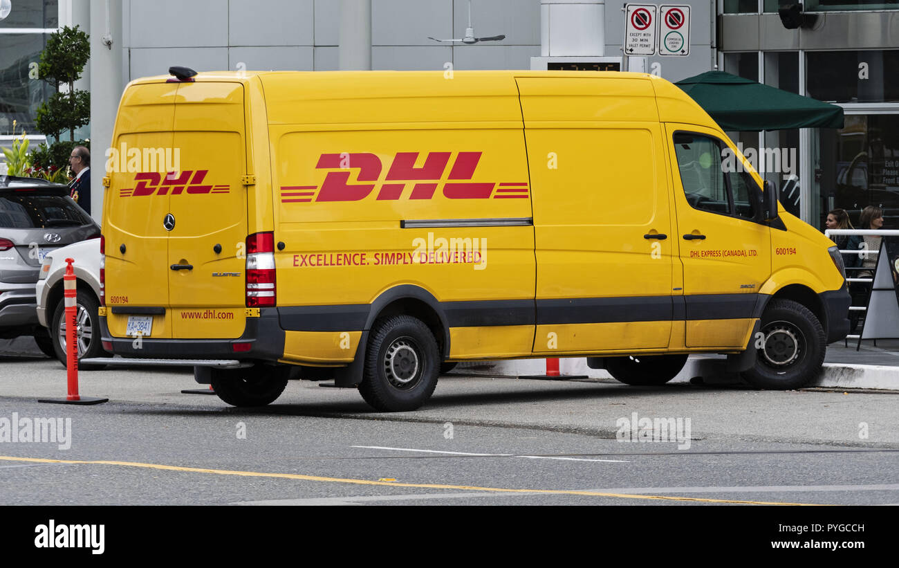 Vancouver, British Columbia, Canada. 26th Oct, 2018. A DHL Express delivery  van makes a stop in downtown Vancouver, Canada. Credit: Bayne Stanley/ZUMA  Wire/Alamy Live News Stock Photo - Alamy