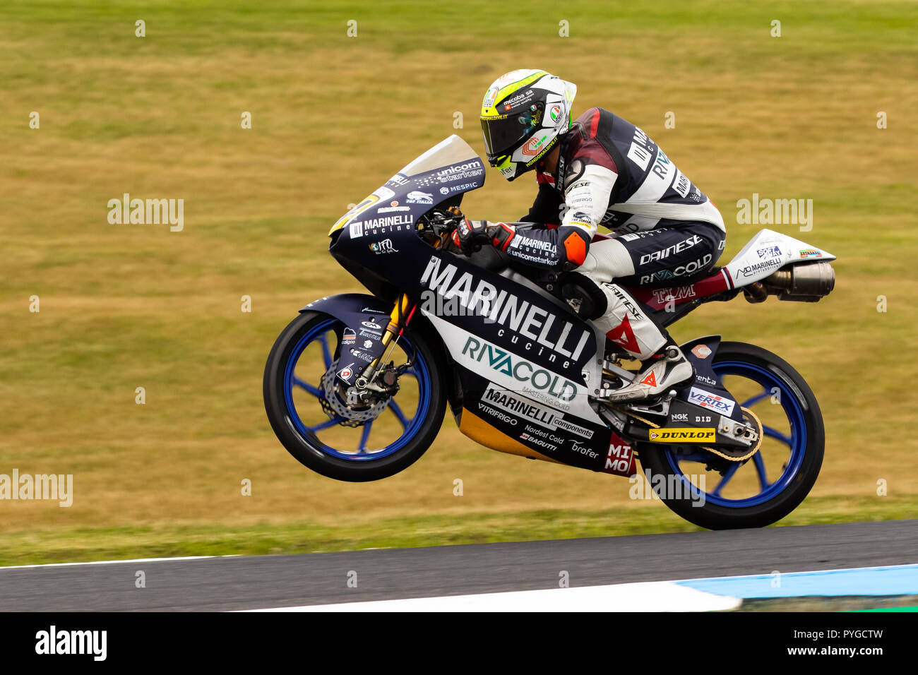 Melbourne, Australia. 28th Oct 2018. Moto3 Wheelie during warm up at the  2018 Michelin Australian Motorcycle Grand Prix , Australia on October 28  2018. Credit: Dave Hewison Sports/Alamy Live News Stock Photo - Alamy