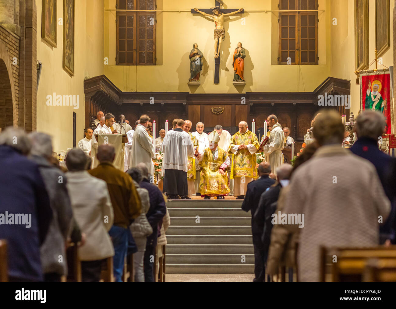Forli, Italy.  26th October, 2018. The new bishop Monsignor Livio Corazza officiated the Holy Mass with exposition of the relics of Saint Mercuriale. GoneWithTheWind/Alamy Live News Stock Photo
