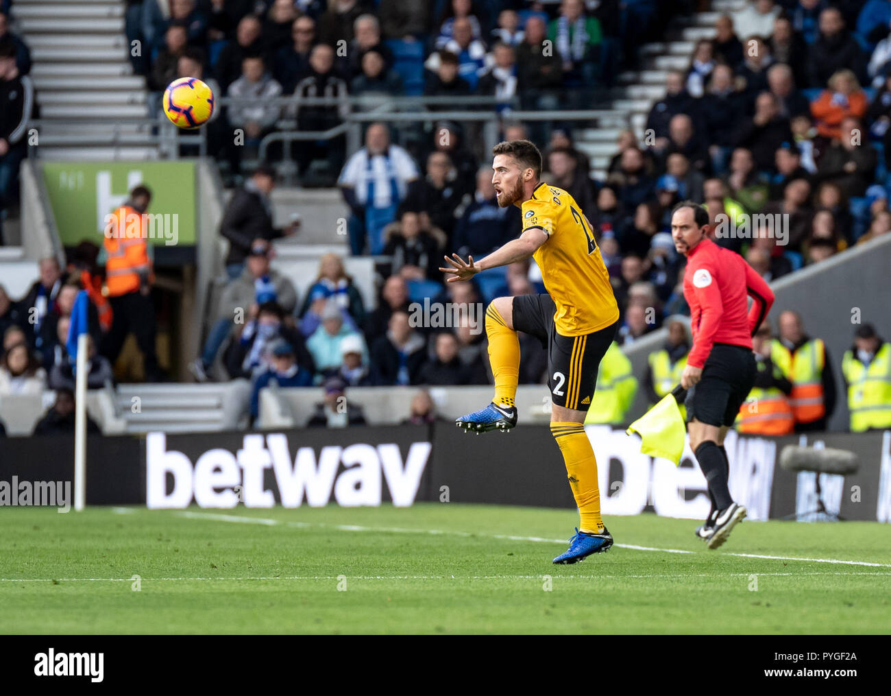 Brighton, UK. 27th Oct 2018. Matt Doherty of Wolverhampton Wanderers during the Premier League match between Brighton and Hove Albion and Wolverhampton Wanderers at the AMEX Stadium, Brighton, England on 27 October 2018. Photo by Liam McAvoy. Credit: UK Sports Pics Ltd/Alamy Live News Stock Photo