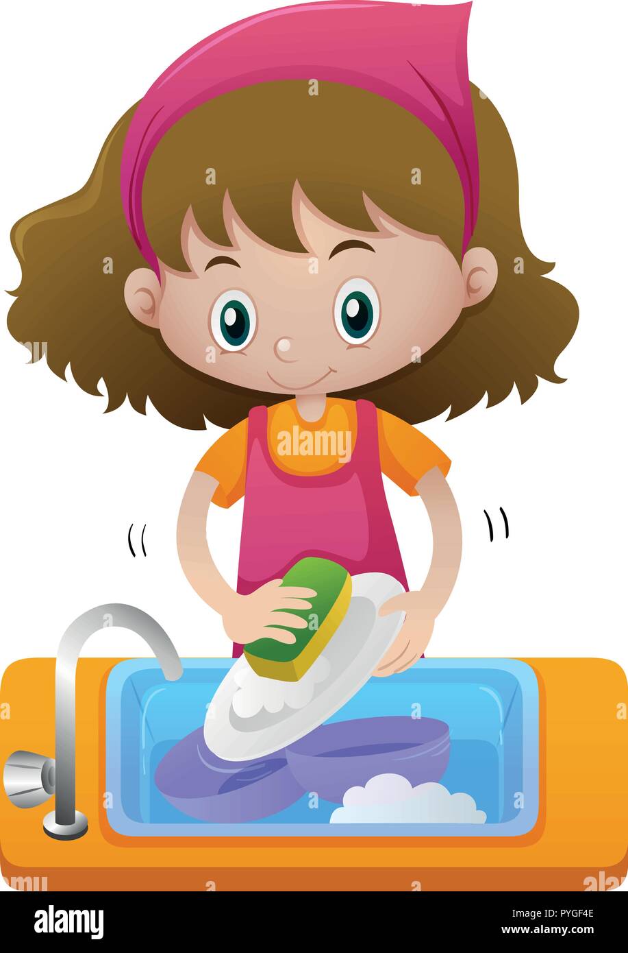 Girl cleaning dish in the sink illustration Stock Vector Image & Art - Alamy
