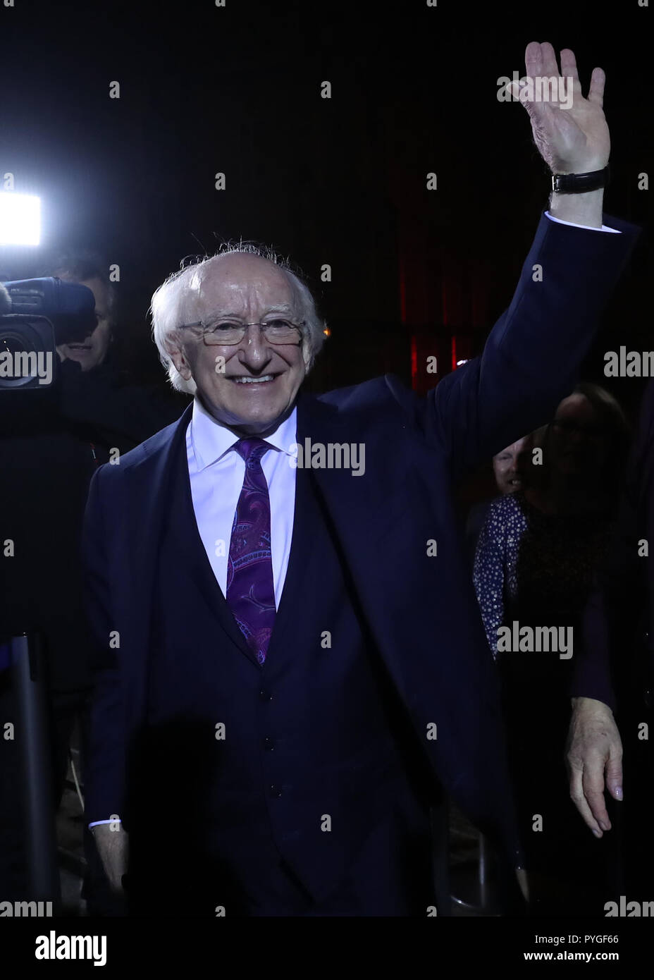 Michael D Higgins arrives at Dublin Castle to attend the count in Ireland's presidential election. Stock Photo