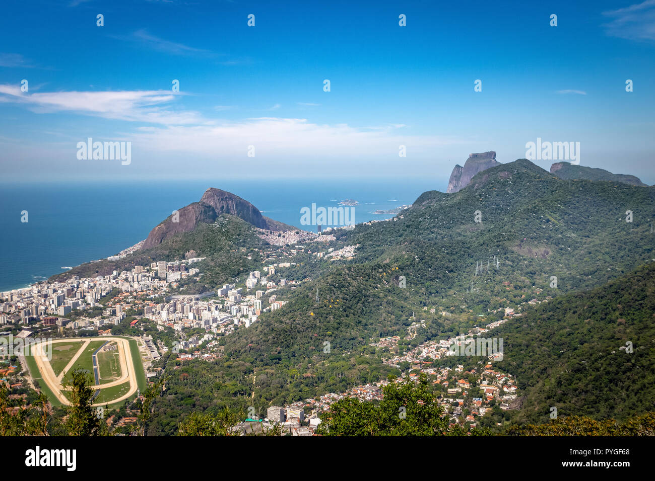 Aerial view of Rio de Janeiro. Two Brothers Hill (Morro Dois Irmaos) and Pedra da Gavea Stone - Rio de Janeiro, Brazil Stock Photo