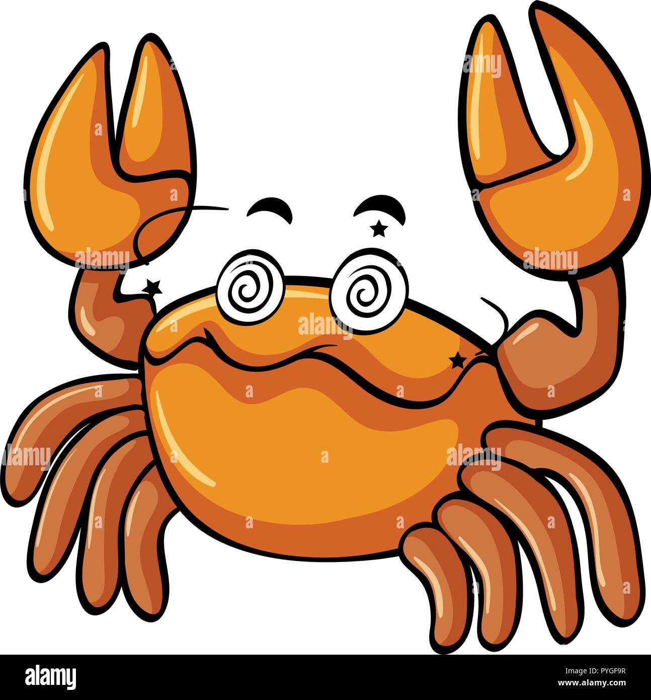Yellow crab with dizzy eyes illustration Stock Vector
