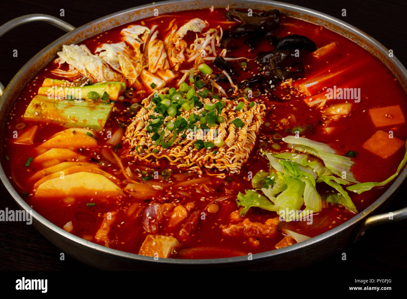 Korean cuisine hot pot with meat and seafood Stock Photo - Alamy
